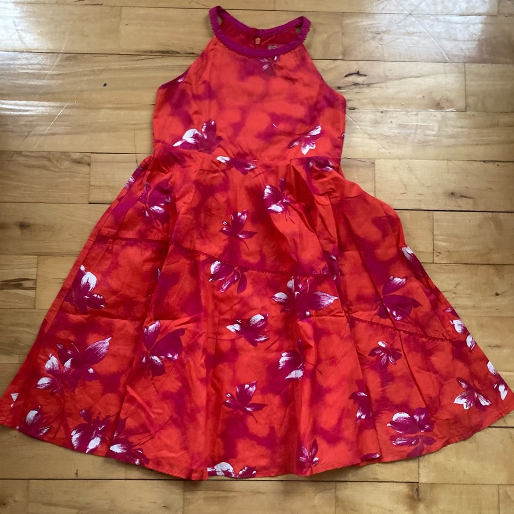 Designer Kenzo Jungle Kids Red Floral Poplin Dress EUC Sz 6